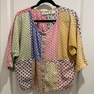 Sacred Threads L Multicolor Patchwork Top Cottagecore Boho with Pockets M010